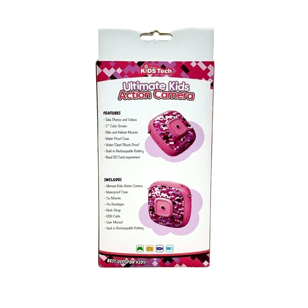 NEW Kids Tech‎ Ultimate Kids Action Camera Photos Videos Waterproof Case Pink